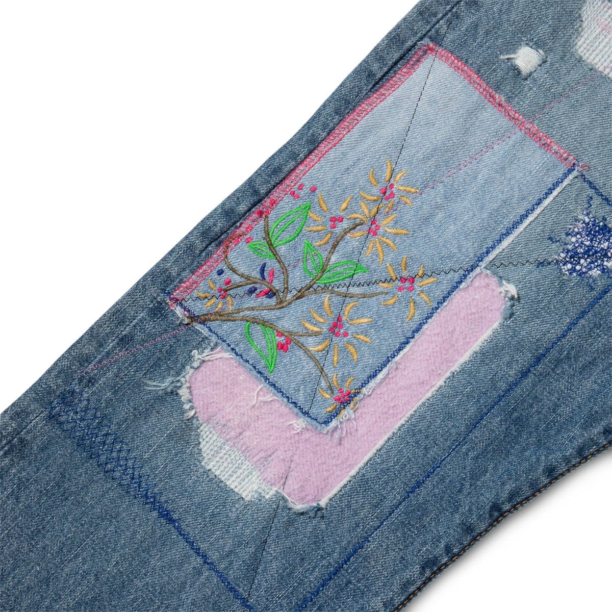 OKABILLY Straight-Leg Patchwork Embroidered Jeans