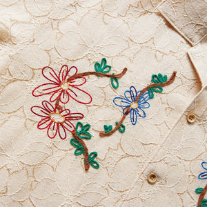 Bandana Patchwork Shirt | FLOWER MUSHROOM EMBROIDERY OPEN COLLAR