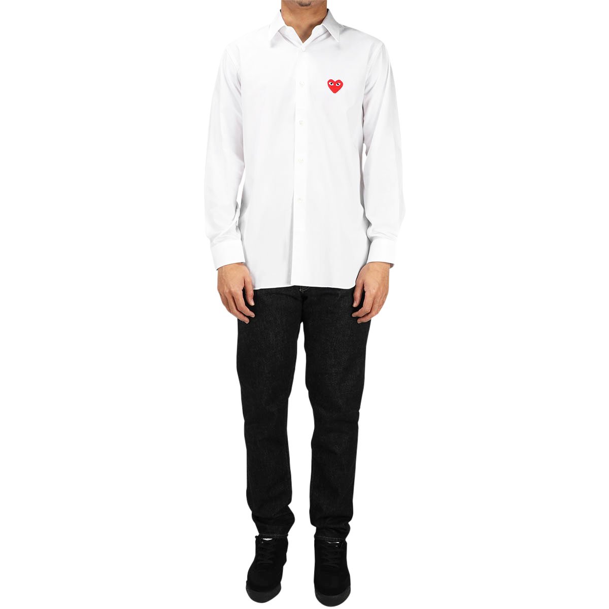 Comme des Garçons Play MENS SHIRT WOVEN - RED HEART WHITE