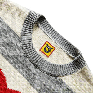 STRIPED HEART KNIT SWEATER GREY | Bodega