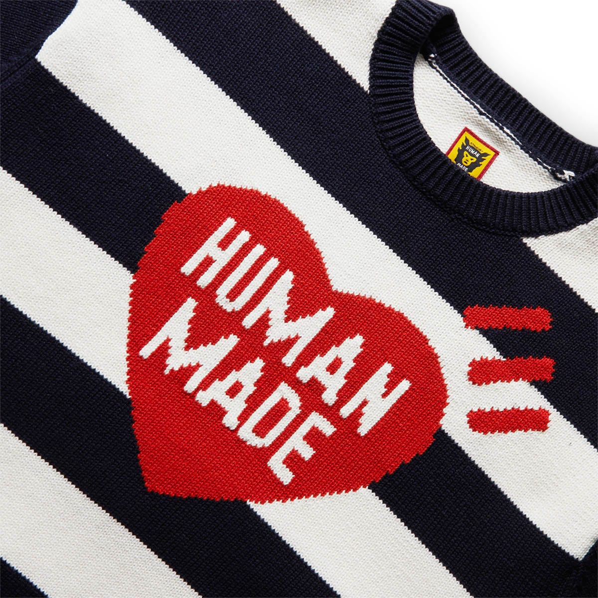 GmarShops | STRIPED HEART KNIT SWEATER NAVY | brown cotton long