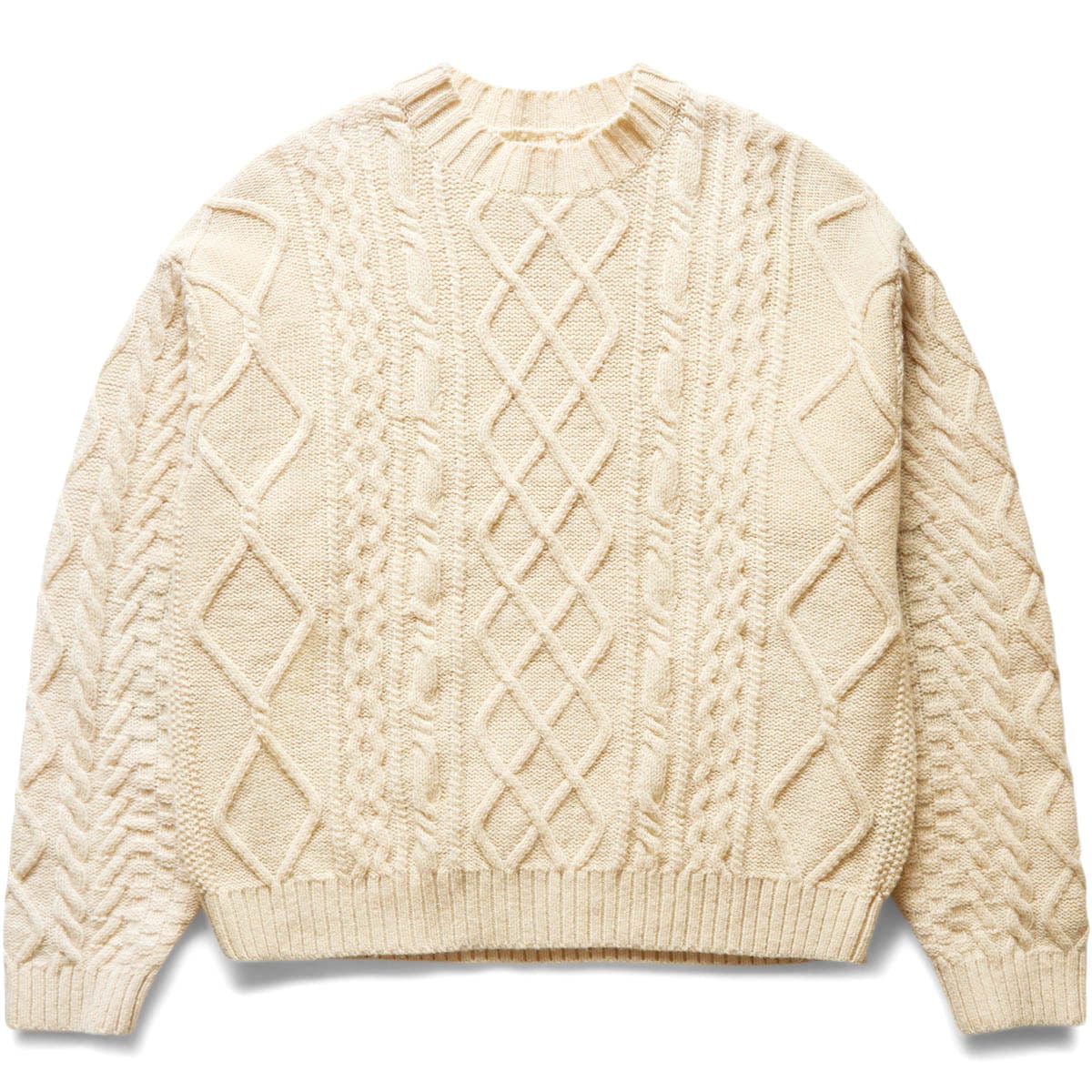 5G WOOL CABLE KNIT HAPPY PATCH CREW SWEATER