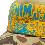 Kapital Headwear YELLOW / O/S CAMO DENIM MEN LOVES CATS TRUCKER HAT