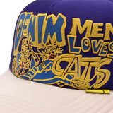 Kapital Headwear ECRU/PURPLE / O/S DENIM MEN LOVE CATS TRUCKER CAP