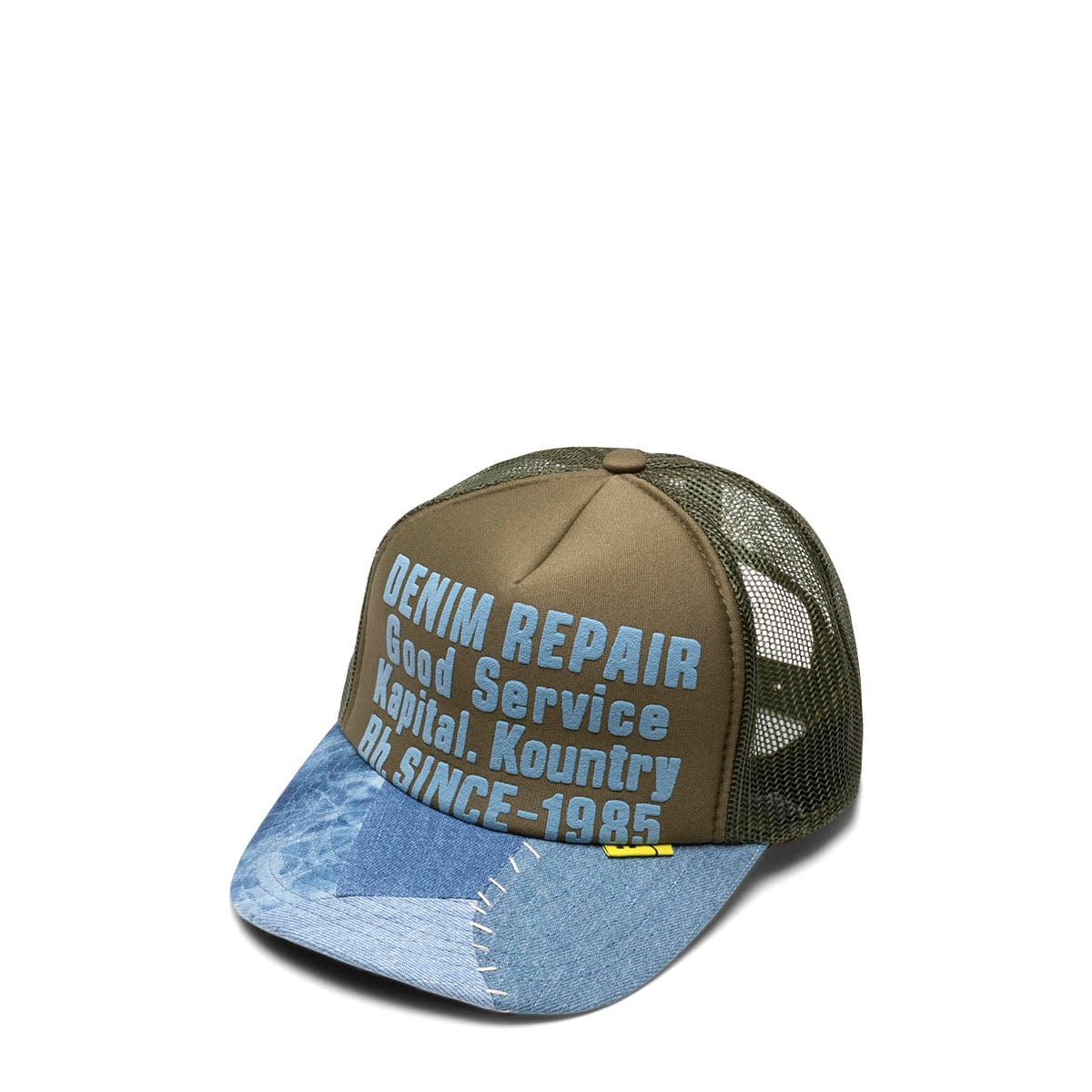 Kapital Headwear DARK GREEN / O/S DENIM REPAIR SERVICE DENIM-RECONSTRUCT TRUCKER CAP