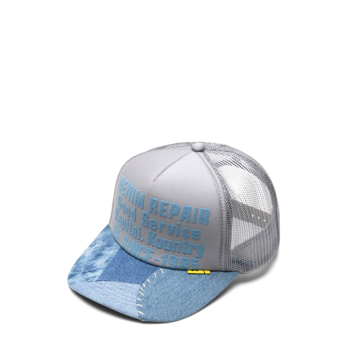 Kapital Headwear GRAY / O/S DENIM REPAIR SERVICE DENIM-RECONSTRUCT TRUCKER CAP