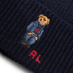 Load image into Gallery viewer, Polo Ralph Lauren Headwear HUNTER NAVY / O/S SOLID DENIM BEAR BEANIE

