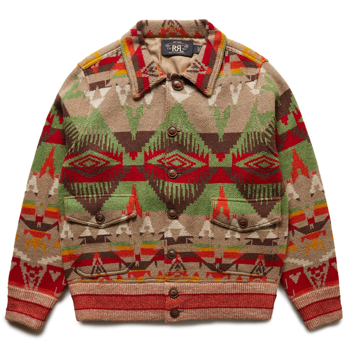 WOOL-BLEND BIRDSEYE SWEATER JACKET TAN RED MULTI | Bodega