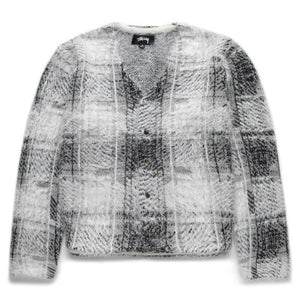 HAIRY PLAID CARDIGAN WHITE | Bodega